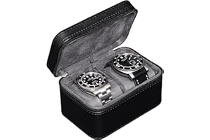 ROTHWELL Reiseetui für 2 Uhren für Herren, kompakte Schutzhülle aus PU-Leder mit Mikrovelours-Innenseite, passend für Uhren und Smartwatches bis 55 mm (Schwarz/Grau)