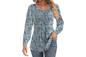 Cuptacc Tee Shirt Manche Longue Femme Col Rond Plissé Puff Sleeve Pull Femme Boutonnés Elegant