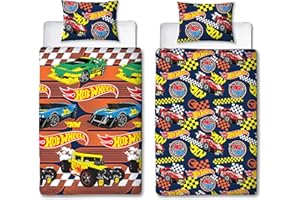 CHARACTER WORLD Hot Wheels Officially Licensed Racer Design Single Duvet Cover Set | Reversible 2 Sided Cars Bedding Including Matching Pillow Case | Perfect For Kids Bedroom