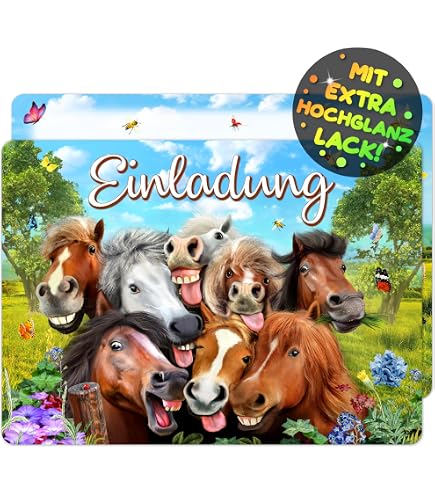 Emufarm Einladungskarten „Pferd Im Mondlicht“ – 10 Stück Inkl. Umschlägen Für Ponyhof-Geburtstag Oder Reiterparty