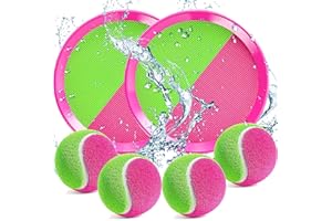 EPPO Beach Toys Toss and Catch Game Set, Yard Pool Outdoor Throw Catch Ball Sports Games with 2 Paddles 4 Balls, Classic Outdoor Games, Beach Games for Kids Age 3+ Years Old (Pink)