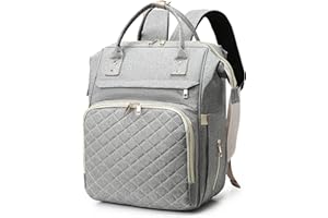 Funsland Mochilas de Pañales para Bebé, Gran Capacidad Mochila Pañales Maternal Bolso Carro Bebé, Bolsillos Aislados y Soporte para Chupete, Mochila Carrito Bebe Impermeable, Gris