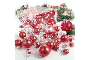 BoriYa Bolas de Navidad con Luz LED - 36 Piezas Rojas Bolas Arbol de Navidad Irrompibles,Plástico Transparentes Rellenables Bolas Árbol de Navidad Set 8cm 6cm 4cm,Adornos de Navidad para Interiores