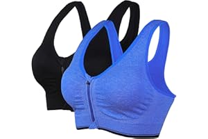 Vertvie Damen Zip Front Sport BH Vorderverschluss Push Up Ohne Bügel Bustier Running Bra Ringerrücken Strech Gepolstert Bralette für Fitness Yoga