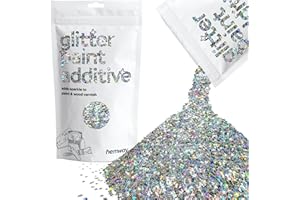 Hemway Glitter Paint Additive - Silver Holographic Stars & Moons | Metallic Flakes for Adding Sparkle to Paints & Wood Varnish | Add to Emulsion, Acrylic & Latex for Indoor Sparkly Walls | 100 g