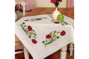 Kamaca Kit de broderie au point de croix Nappe Motif coquelicots pré-dessiné en coton