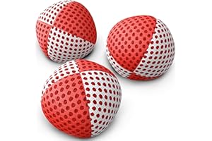 speevers Juggling Balls Professional Set of 3 Fresh Design Xballs, 12 Beautiful Colors Available, Juggle Balls for Beginners, Kids, Adults, 2 Layers of Net 4 Panels Carry Case (120g, Red - White)