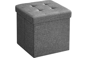 ‎SONGMICS SONGMICS Stołek z miejscem do przechowywania, składany stołek, podnóżek, składany stołek, siedzisko kostki do salonu, sypialni, ciemnoszary LSF028G01