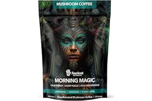 Ancient Extracts Morning Magic Mushroom Coffee (240g) | Decaf Arabica with Lions Mane, Cordyceps, Ashwagandha & Maca Root | 15:1 Extract Blend, 30% Beta Glucans | 100% Natural Coffee Alternative
