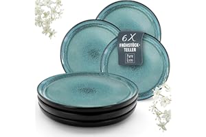PURE LIVING INTERIOR DESIGN Zestaw 6 talerzy deserowych Ibiza – stylowe talerze do ciasta, do zmywarki i kuchenki mikrofalowej, odporne na zarysowania, małe talerze do sałatek, Petrol, zastawa Pure Living