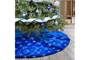 Deggodech 90cm Weihnachtsbaum Röcke Blau Plüsch Weihnachtsbaum Rock Matte mit Silber Schneeflocke Weihnachtsbaumdecke Fell Christbaumständer Dekorationen Teppich (Blau, 90cm/35zoll)