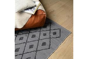 Proheeder Handmade Rug - Made from 100% Recycled Cotton, Reversible & Washable Floor Rug for Bedroom, Nursery, Kitchen, Livingroom Area Decor | (140 x 70 cm, Diamond Grey)