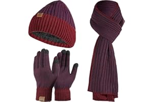 Tofern 3 Pezzo Cappello Uomo Invernali Beanie in Maglia con Sciarpa Beanie Sciarpa Foderata Guanti Invernali Guanti Touch Screen per Uomini Donne