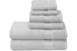 GLAMBURG Ultra Soft 6er-Pack Baumwoll-Handtuch-Set, enthält 2 übergroße Badetücher 70 x 140 cm, 2 Handtücher 40 x 60 cm und 2 Waschbetten 30 x 30 cm, hellgrau