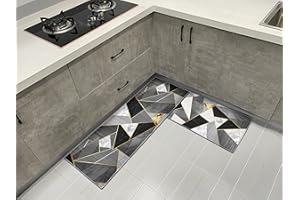 HZVRTN Alfombras de cocina antideslizantes 2 unidades, alfombra de cocina lavable con adhesivo Chiebeaufkleber, juego de alfombra de pasillo para cocina, a prueba de polvo, geometría negra