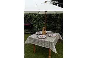 THE TABLECLOTH COMPANY 55x55" (1.4x1.4M) SQUARE PVC/VINYL TABLECLOTH - GREY & CREAM WITH HEARTS WITH PARASOL HOLE