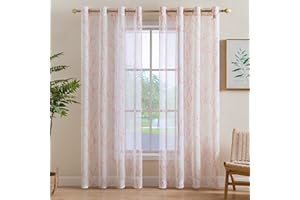 MIULEE Cortinas Salon Navidad Visillos de Dormitorio Cortina Translucida Moderna para Ventana Visillos Ramas con Ojales para Sala Cuarto Dormitorio Habitación 2 Piezas 140x225 cm Rojo