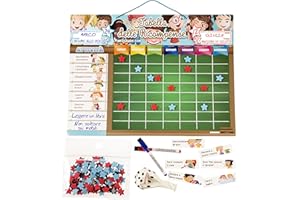 AEIOUBABY.COM TABELLA DELLE RICOMPENSE Magnetica Grande | Lavagna dei Rinforzi per Parete o Frigorifero, 43x32 cm 22 Attività, 2 Pennarelli e 1 Palloncino | Scatola regalo per bambini e compleanni (Italiano)