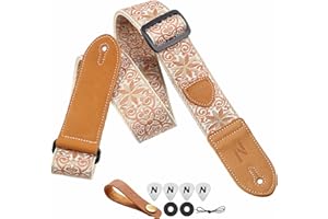 Nefelibata Sangle de guitare, double extrémités en cuir, tissé vintage avec 4 médiators + verrous de sangle + bouton de sangle