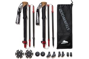 ‎STEINWOOD Steinwood Premium Carbon Wanderstöcke - Trekkingstöcke - extra leicht, verstellbar mit Teleskop und Klemmverschluss mit extra Gummipuffer und Tragebeutel