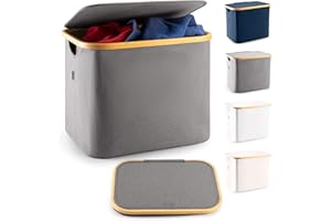 Lonbet - Pudełko do przechowywania z pokrywką, 50 l, organizer do przechowywania w szafie, kosz do przechowywania - wszechstronne zastosowanie: kosz na pranie i ubrania, zabawki, organizer łazienkowy, szary