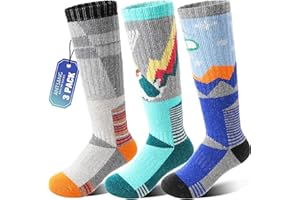 ANTSANG Calze Termiche Bambini Lana Merino per Sci Ragazzi Ragazze Inverno Calde Spesse Alte al Ginocchio per Sciare Snowboard 3 Paia