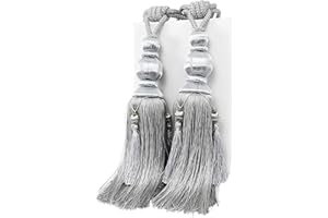 YunNasi 1 Paar Vorhang-Raffhalter für Großen Vorhang, handgefertigt Quaste Vorhang Raffhalter Seil für Zuhause Büro Dekoration,Grau