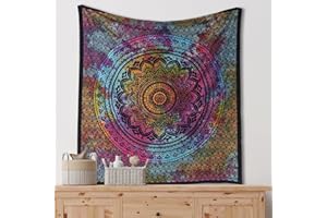 THE ART BOX Handmade Bohemian Peacock Mandala Wall Hanging – College Dorm Decor, Beach Throw, Table Cloth, Bedding Tapestry – Large (55x82 Inches)