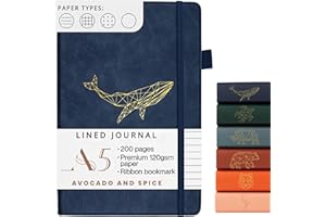 AVOCADO & SPICE A5 Notebook Travel Journal by Avocado and Spice® A5 Notepad Hardback Daily Planner - Lined Notebook with Bookmark, Elastic Strap, Pen Holder, 200 Pages (Blue, Lined)