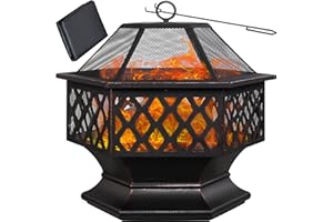 Gardebruk® Brasero Hexagonal en Acier Imitation Rouille Protection Anti-Étincelles Jardin Terrasse Cheminée d'Extérieur