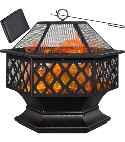 Relaxdays vuurschaal met vonkenscherm, 62 cm, met pook, tuin, terras, tuinkachel, staal, zwart