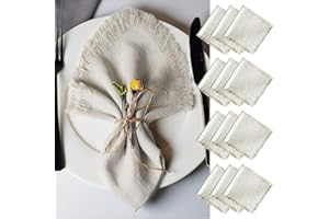 ‎AIUUEE Aiuuee 12 Stück Stoffservietten 45x45cm, Baumwolle Servietten mit Fransen, Waschbar Servietten Stoff Tischservietten für Hochzeit Familienessen Partys Geburtstag und Tischdekoration(Beige)