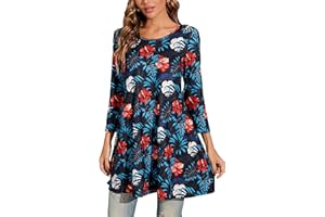 Enmain Womens Casual Tunic Tops Long Sleeve Ladies Longline Tunic Blouse Shirts Round Neck Plus Size Tunics Dress Floaty T Shirt for Women,S-3XL