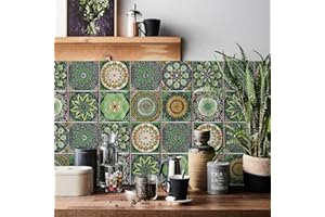 HORIWE Tile Stickers Vintage Moroccan Wall Decal Sticker Adhesive Tile Art DIY Kitchen Bathroom Backsplash Floor Home Decor PVC Waterproof Oil Proof New 4x4 Inches 24pc…