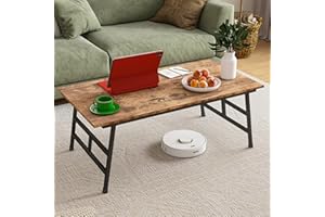 FOUBAM Tragbarer Couchtisch Rechteck,Stabiler Bodentisch,Klappbarer Niedriger Couchtisch,Wohnzimmertisch Kaffeetisch Sofatisch für Wohnzimmer,Beistelltisch einfacher Aufbau Metall,Vintagebraun