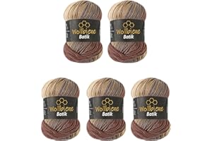 Wollbiene Batik 5020-5 ovillos de 100 g de lana con degradado, multicolor, para tejer, 500 g, multicolor (5020 marrón y beige)