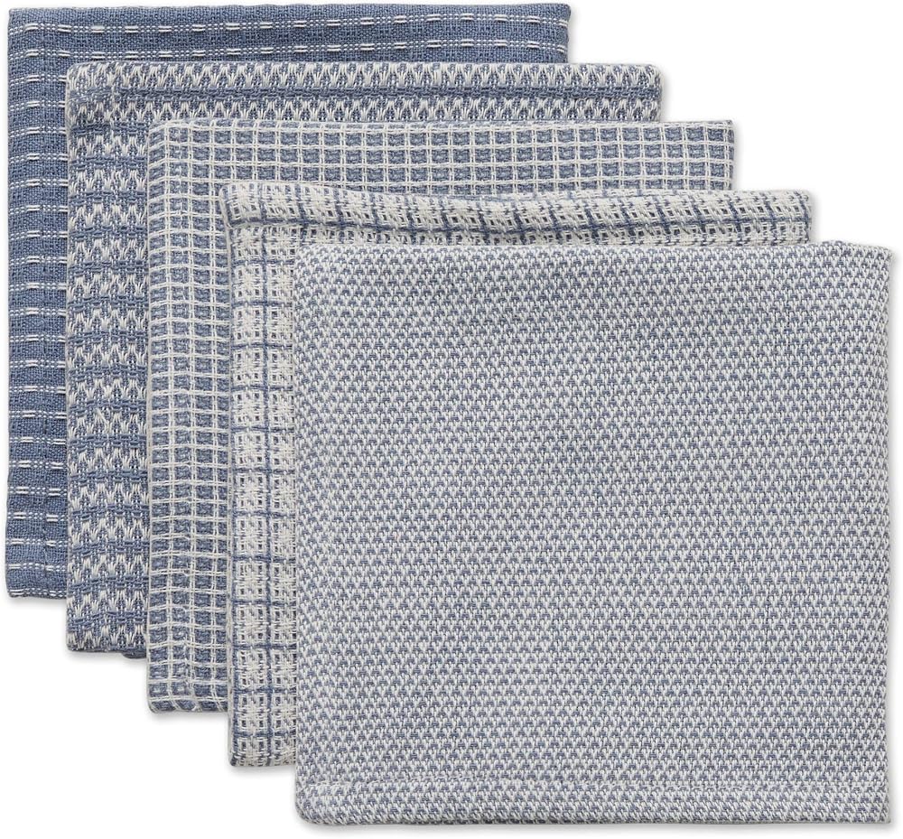 DII Everyday Kitchen Collection Karışık Bulaşık Bezi Seti, 12x12, Taş Yıkama Mavisi, 5 Adet