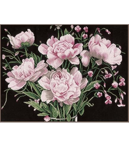 Lanarte Point De Croix Compté Tableau Kit Complet DIY Broderie Motif "DAME AUX CAMÉLIAS"Patron Adulte Art Creatif Decoration Salon Activité Manuelle Cadeau Ca. 37 X 48 Cm Counted Cross Stitch