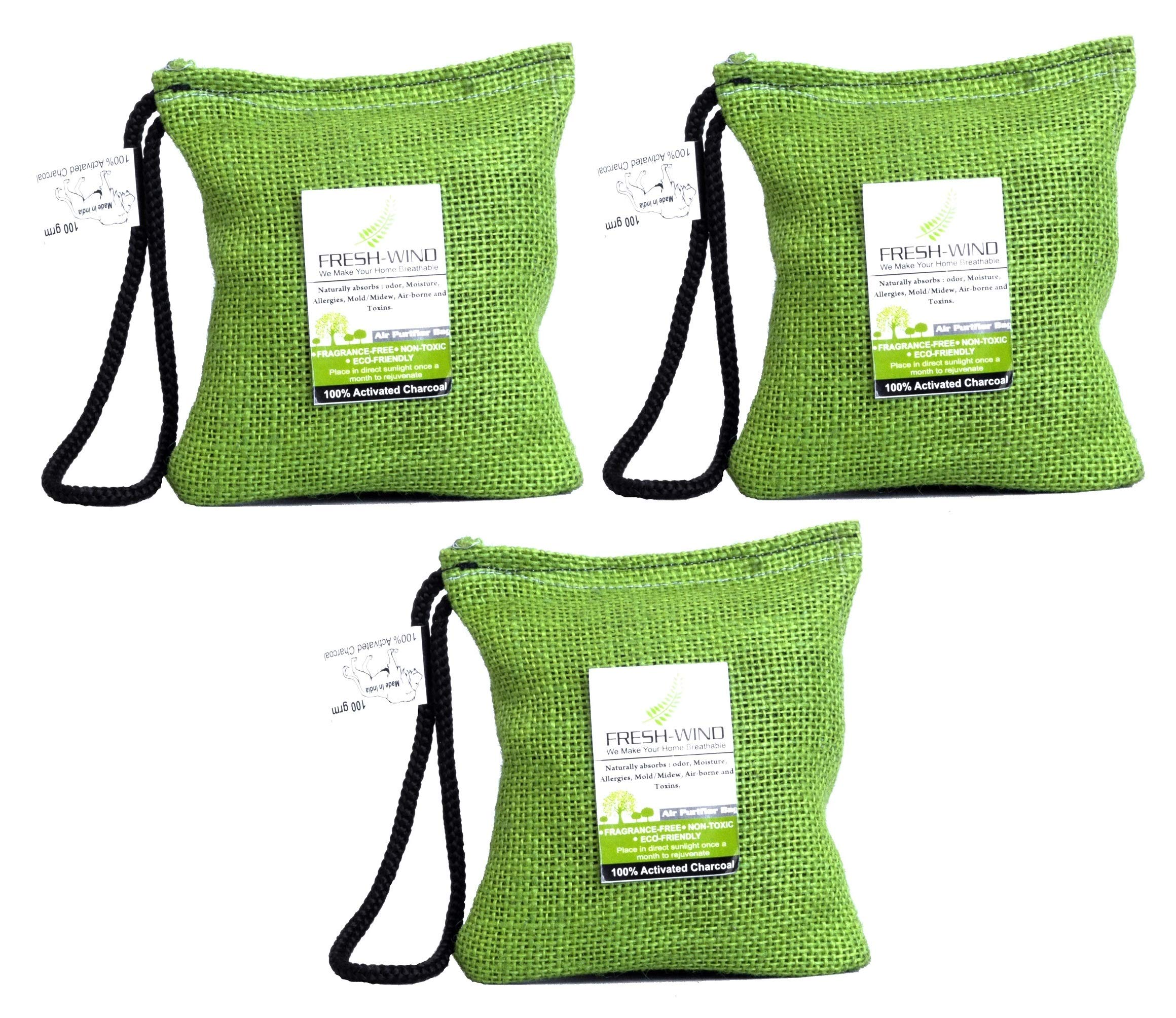 Freshwind Non-Electric 100% Activated Charcoal Air Purifier, Deodorizer, Odor Absorber and Dehumidifier for Wardrobe, Fridge,