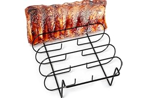 Mountain GRILLERS Spare Ribs Halter für Smoker - BBQ Rib Rack für Gas- oder Kohlegrill - Antihaftbeschichtete Sparerips Halterung zum Grillen und Barbecue - Für 5 Baby-Rippchen - Schwarz