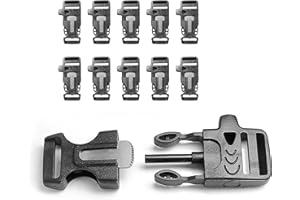 Ganzoo Juego de 10 cierres de clip de plástico de 3/4 pulgadas, cierre de clip con silbato y encendido de fuego, para pulseras de paracord, color: negro