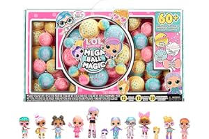 L.O.L. Surprise! Mega Ball Magic - 12 Kolekcjonerskich Lalek, 60+ Niespodzianek, 4 Zabawy Sensoryczne - Piaskiem, Żelem, Bąbelkami i Muszelkami - Wymienne Stroje - Świetne dla Dzieci w Wieku 3+