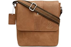 J. Wilson London 100% Pure Genuine Real Vintage Hunter Leather Handmade Mens Women Leather Flapover Everyday Crossover Shoulder Work iPad Messenger Bag