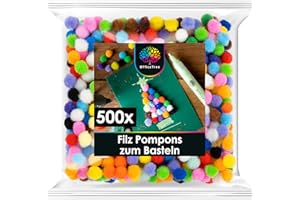 ‎OFFICETREE OfficeTree 500 Bunte Pompons zum Basteln 10mm - Filzkugeln Bunt Klein - Mini Pompons Bunt - Pompoms zum Basteln für Kinder und Erwachsene - Dekorieren Verzieren Nähen DIY