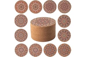 STARUBY 12 Pcs Cork Coasters, Coasters for Drinks, Coasters for Coffee Table, for Drinks Absorbent Kitchen Dining Room Decoration 10cm Round Flower3