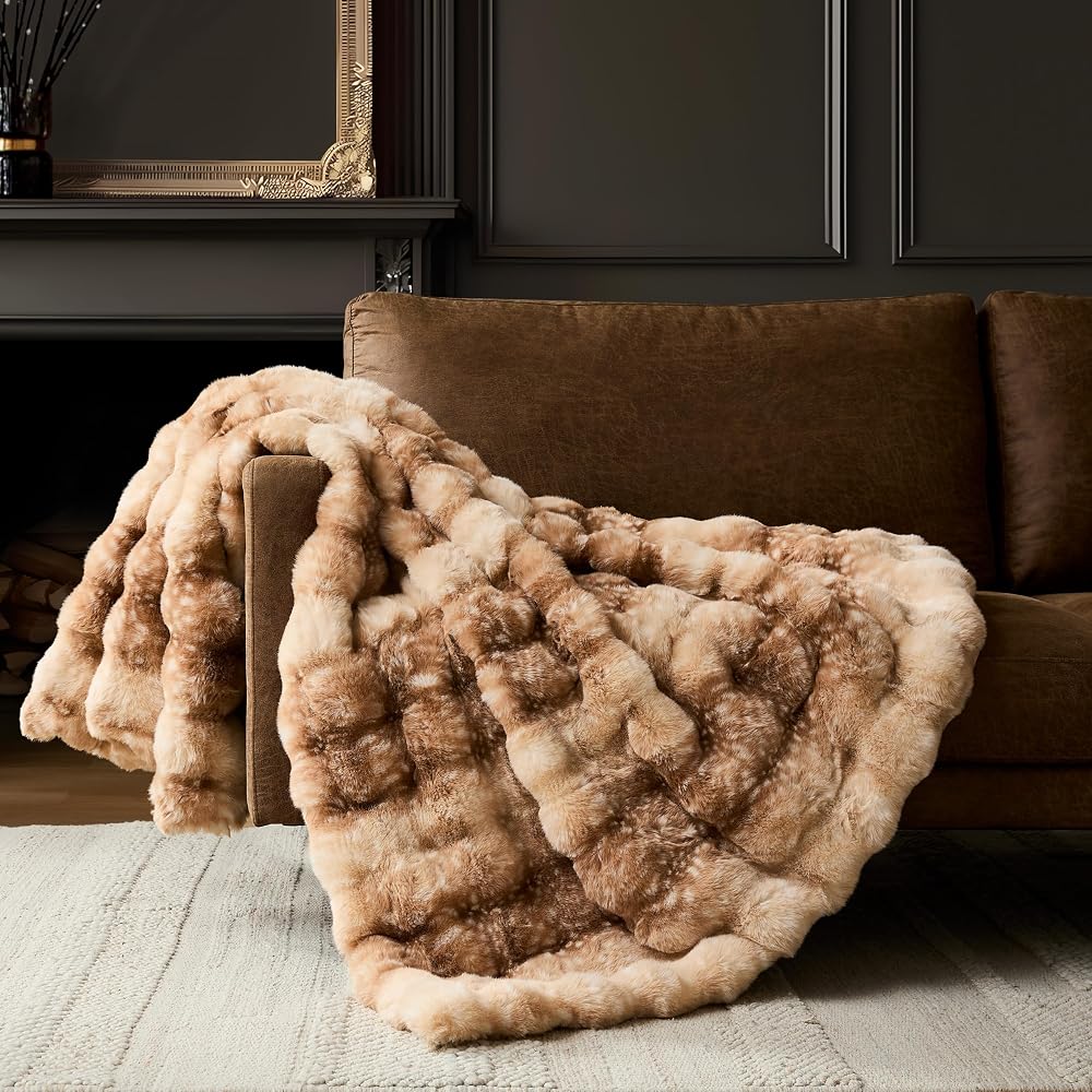 Sahte Tavşan Kürk Vizon Peluş Atma Battaniye(Deer,Twin (60" x 80")) | Çok Renkli Çoklu Boyutlar, Kanepe Çekyat için 950 GSM