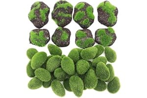 Woohome - 38 piezas de espuma artificial de rocas decorativas, 30 piezas verde artificial Moss Rocks y 8 piezas de café de arena artificial de espuma muss para decoración de jardín, arreglos florales