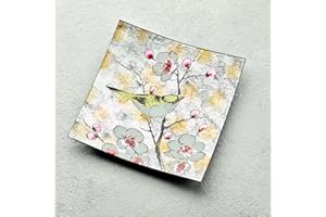 Sienna Glass Bird Song Square Glass Plate – Handcrafted 28cm Decorative Plate with Elegant Mosaic Design – Stylish Centerpiece for Home, Kitchen, Dining Room, and Special Occasions