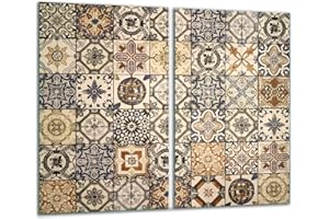 TMK ARTDEKO TMK Plaque de protection universelle pour plaque de cuisson 2 x 30 x 52 cm 2 pieces Pour plaques de cuisson Protection contre les éclaboussures Planche a découper en verre trempé Décoration Mosaïque
