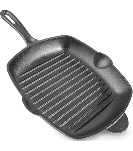 Poêle à Steak carrée de 9 pouces en fonte préassaisonnée avec bords de cuisson A